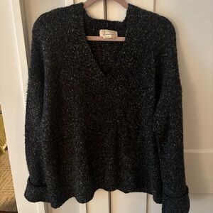 Anthropologie Black V-Neck Textured Pullover Sweater